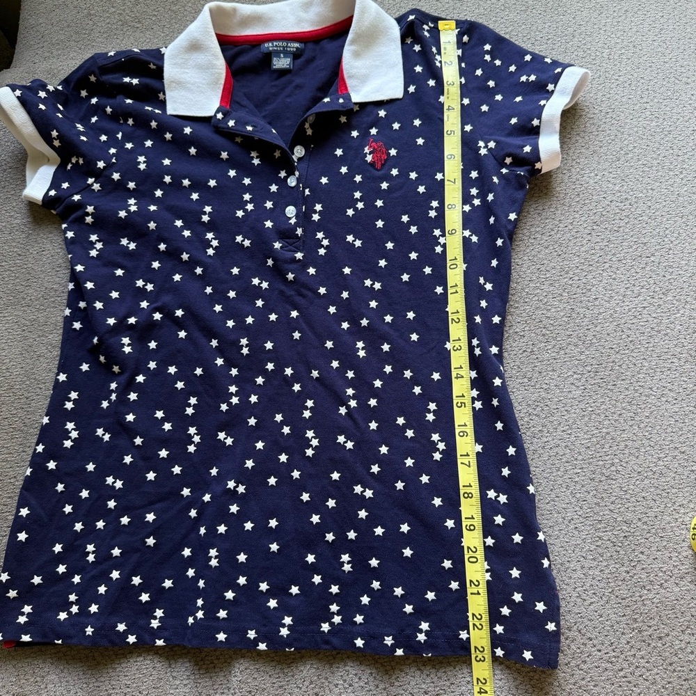 US.POLO ASSN. Womans Blue Shirt‎ With Stars White Collar Trimmed In Red SZ S top - Picture 5 of 5